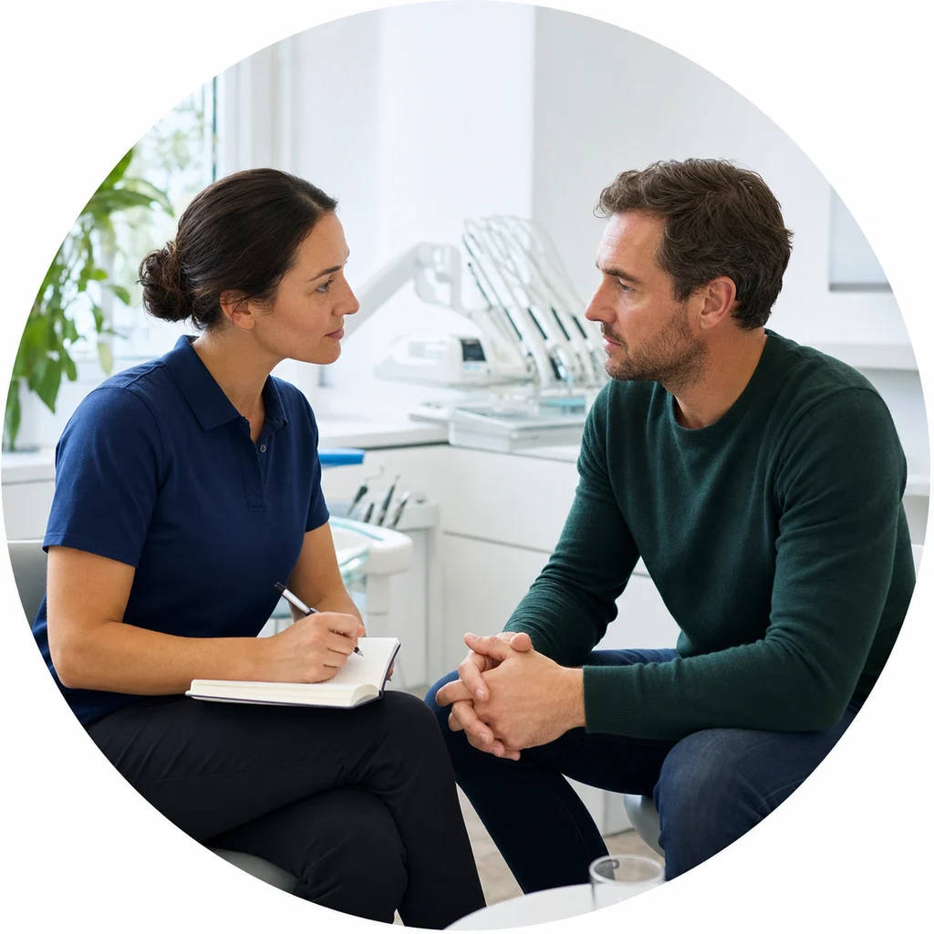Een medewerker registreert zorgvuldig een klacht tijdens een persoonlijk gesprek