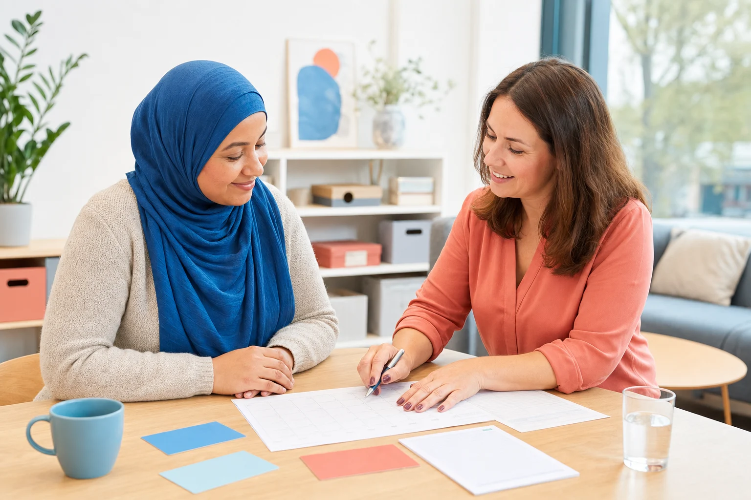 Een ouder en coördinator maken samen een haalbaar mondzorgplan voor het gezin